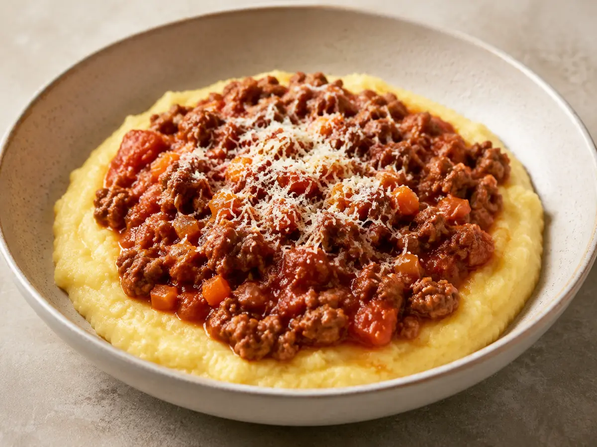 Beef Bolognese Polenta Bowls recipe