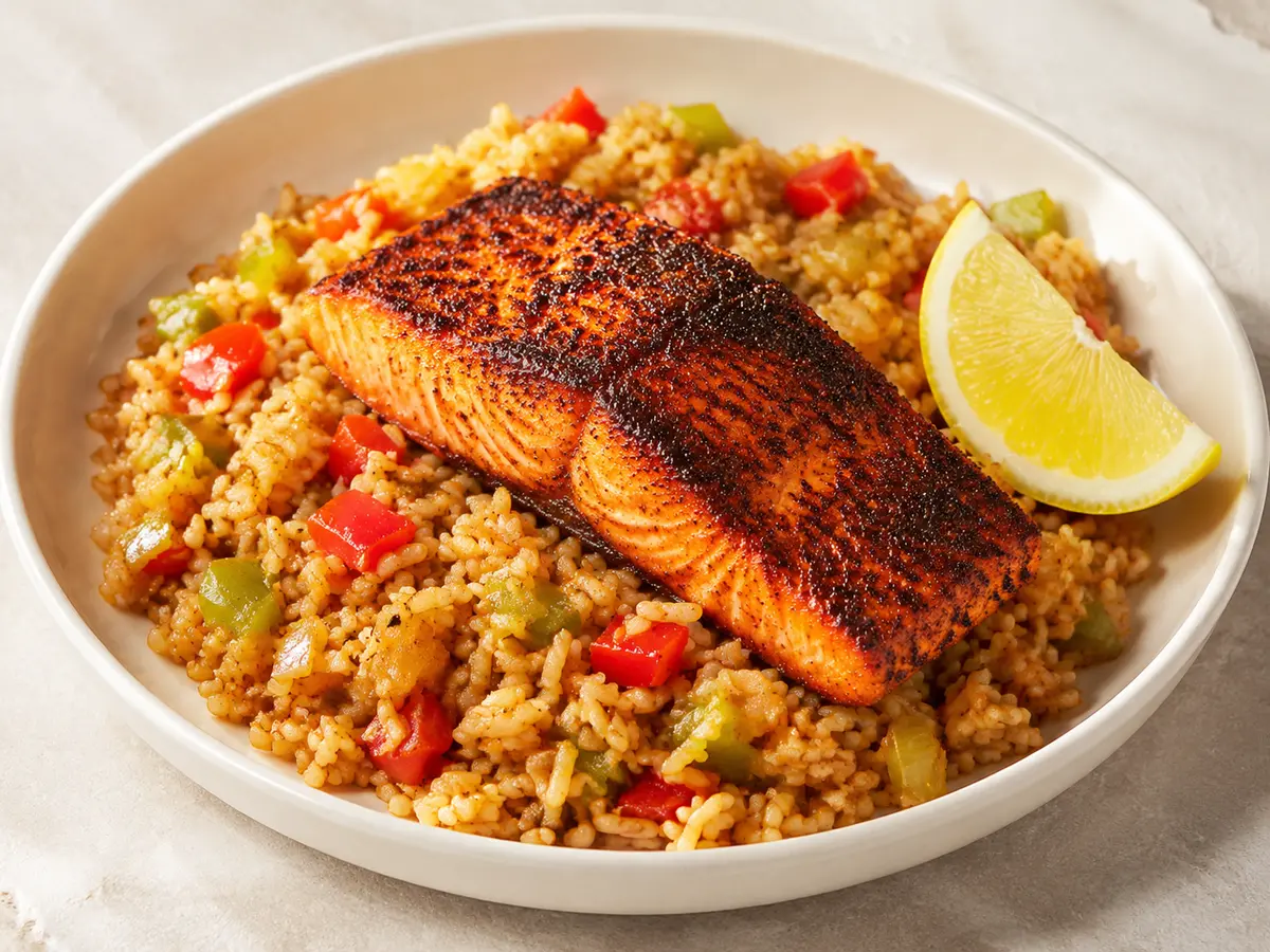Cajun Salmon and Dirty Rice recipe