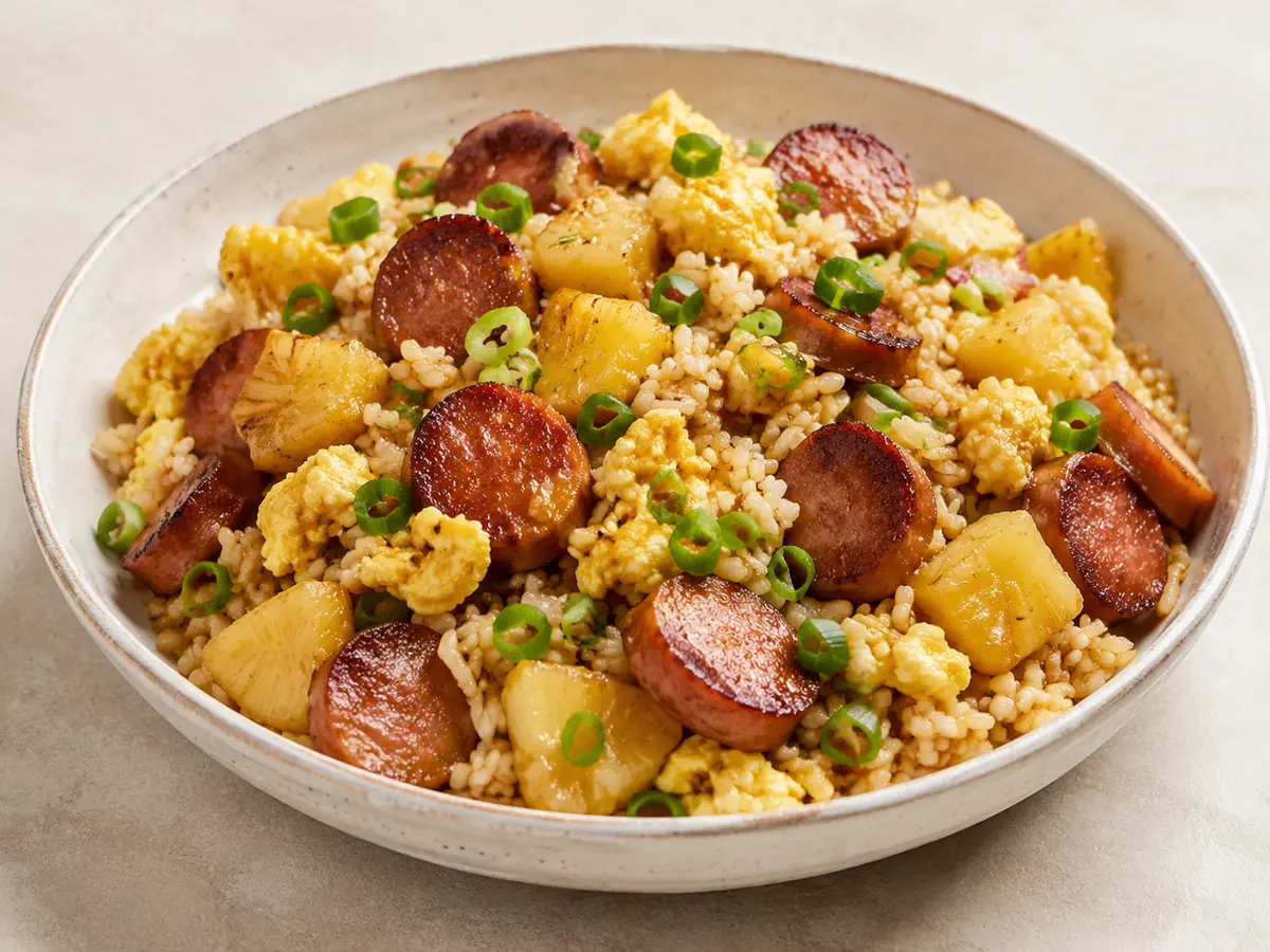 Hawaiian Portuguese Sausage Breakfast Rice recipe