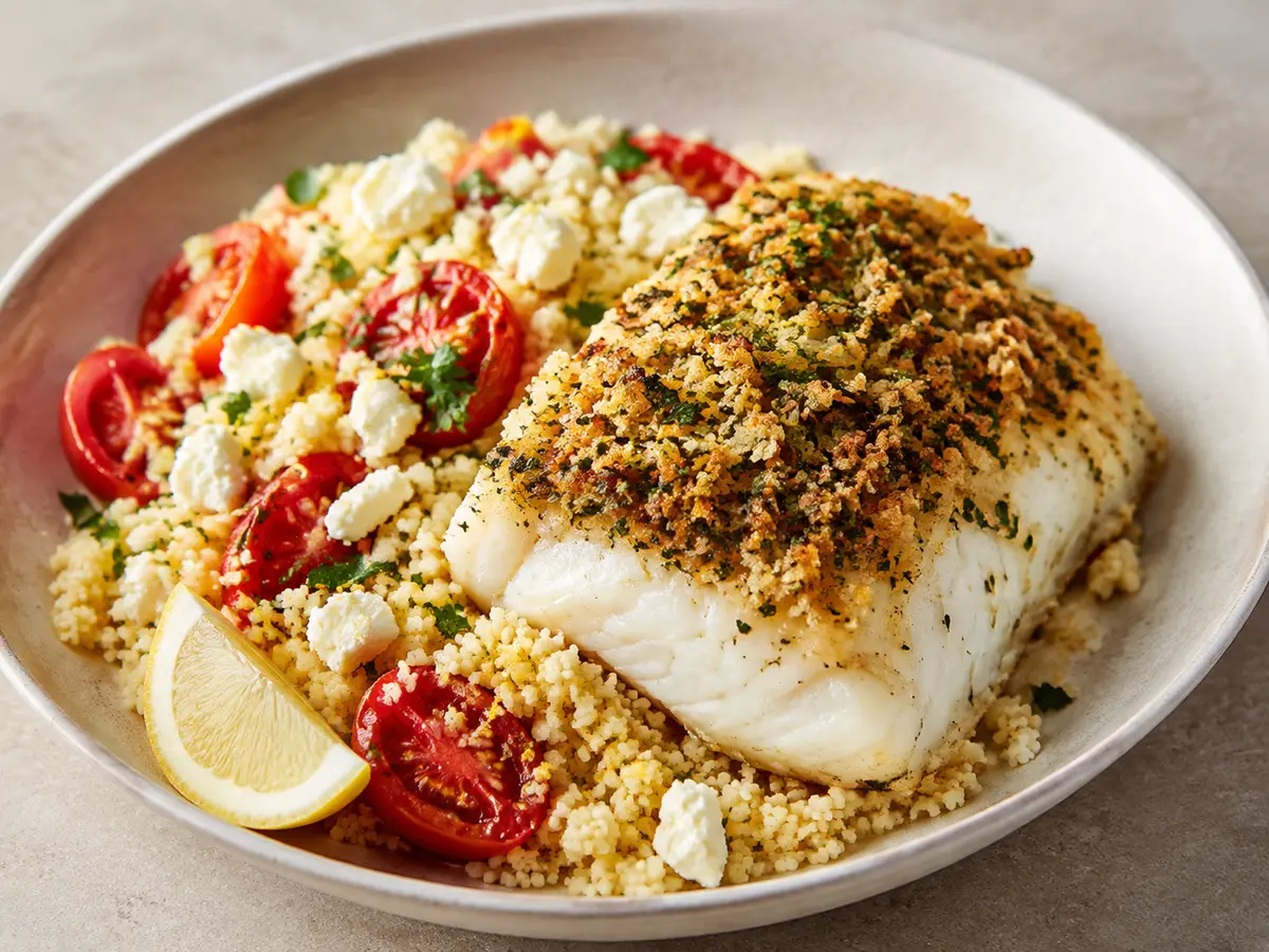 Herb Crusted Cod with Couscous recipe