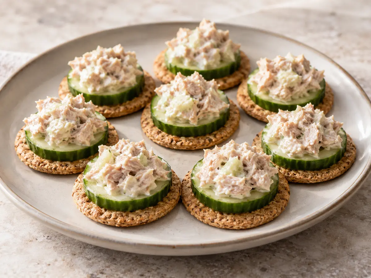 Tuna Cucumber Cracker Stacks recipe